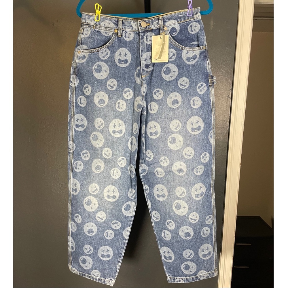 ASOS Smiley Face Denim Jeans | Light Wash | Size 30/32 | Y2K Streetwear